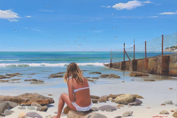 Girl Day Dreaming, Arniston Slipway painting