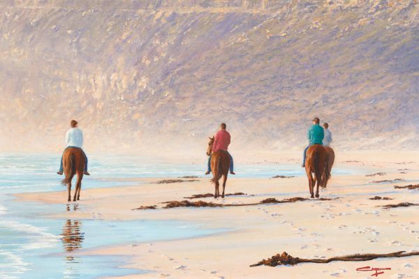 Riders In The Mist, Noordhoek painting